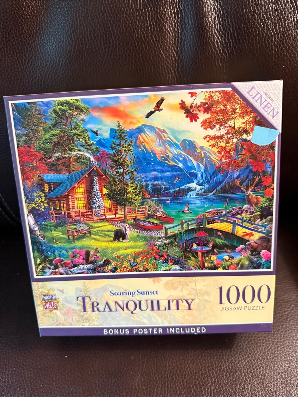 MasterPieces Soaring Sunset Tranquility.  1000 pieces. Has poster.  Linen